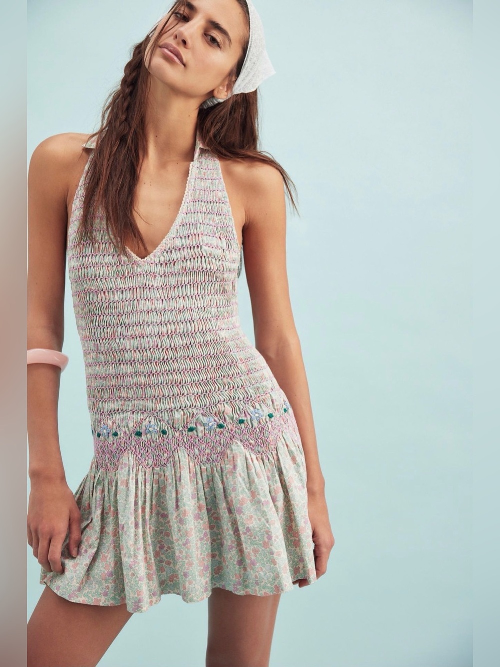 Flirty in florals smocked mini dress